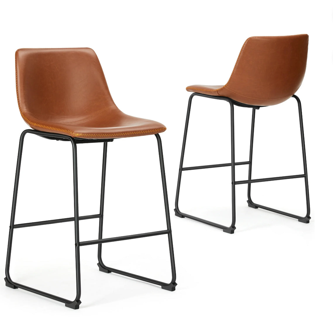 Counter Bar Stools Set of 2 Faux Leather with Metal Legs