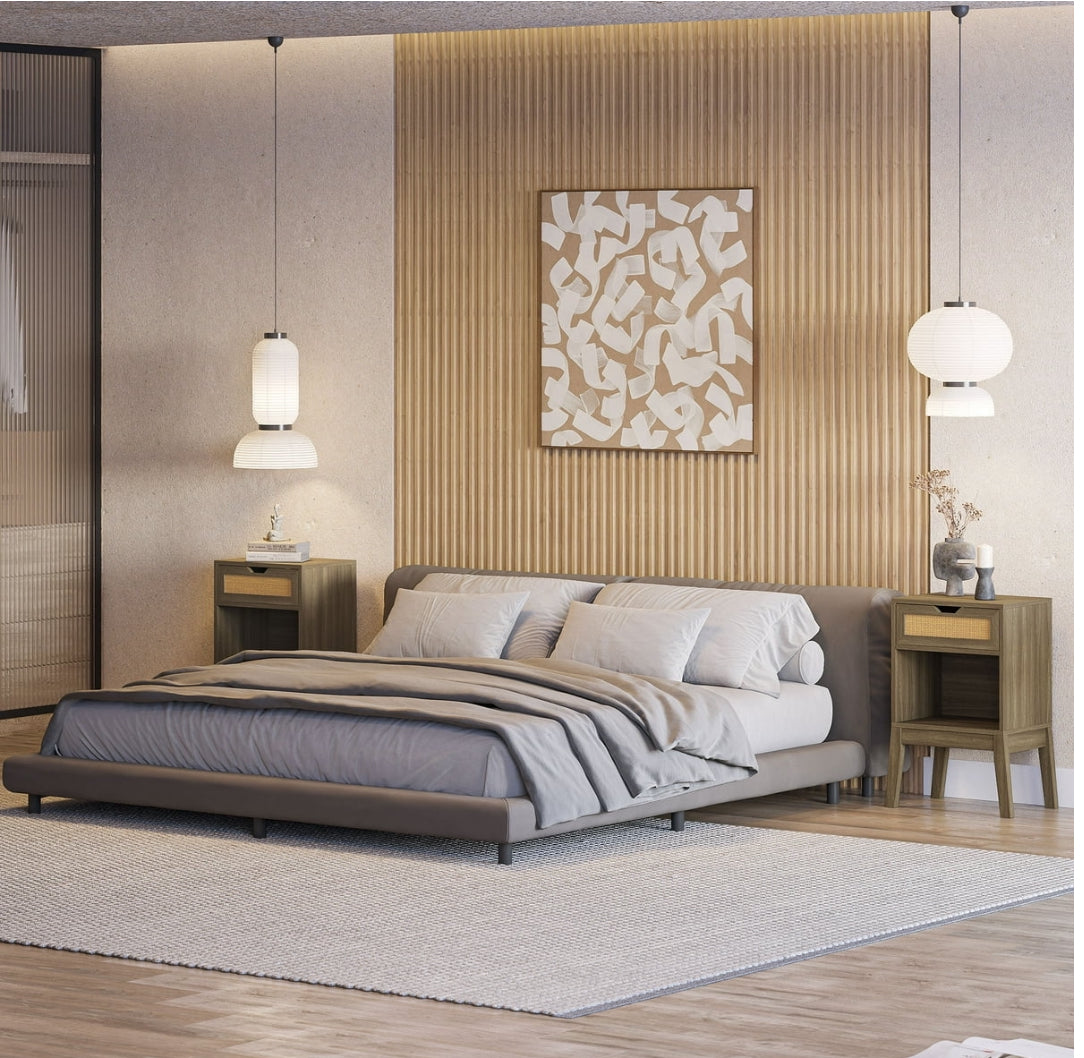 Nightstand with Rattan with Fast USB