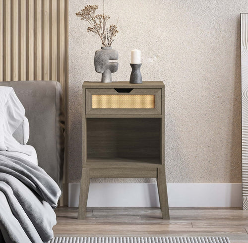 Nightstand with Rattan with Fast USB