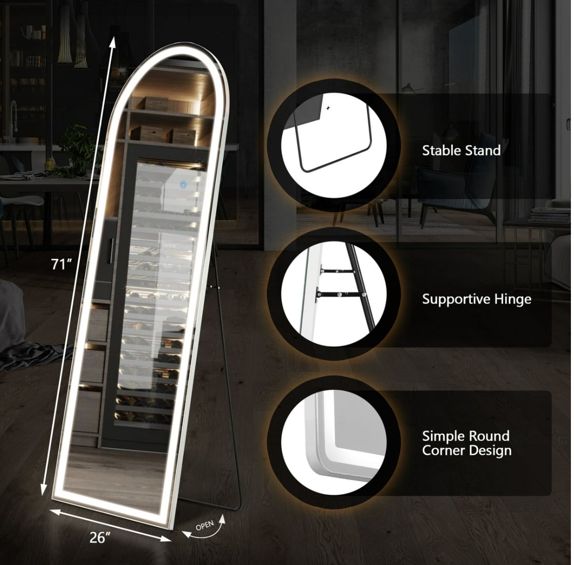 LED 71’x26’ Arched Full Length Mirror
