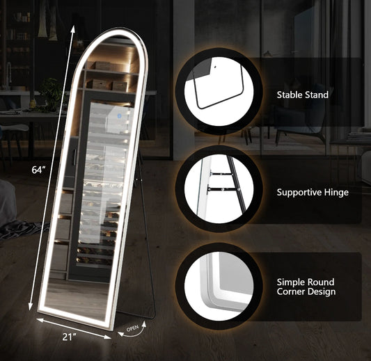 64”x21” LED Arched Full Body Length Mirror