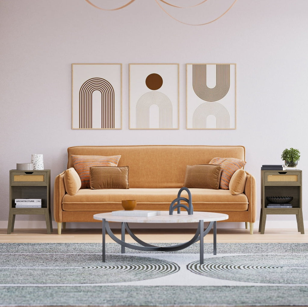 Nightstand with Rattan with Fast USB