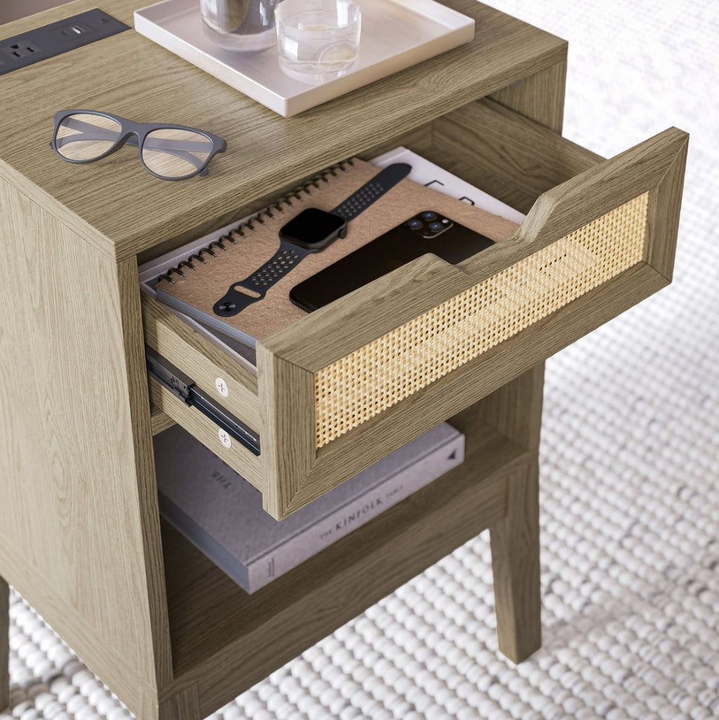 Nightstand with Rattan with Fast USB